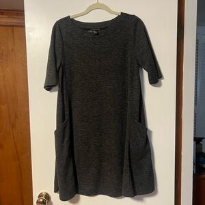 Adrienne Vittadini Gray Jersey Dress Crew Neck with Above Elbow Sleeves